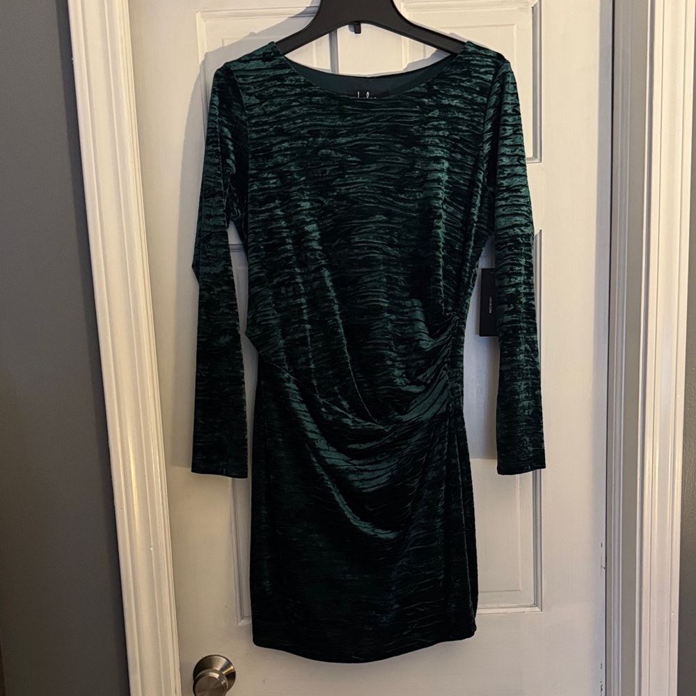 Lulu's Dark Green Long Sleeve Velvet Dress